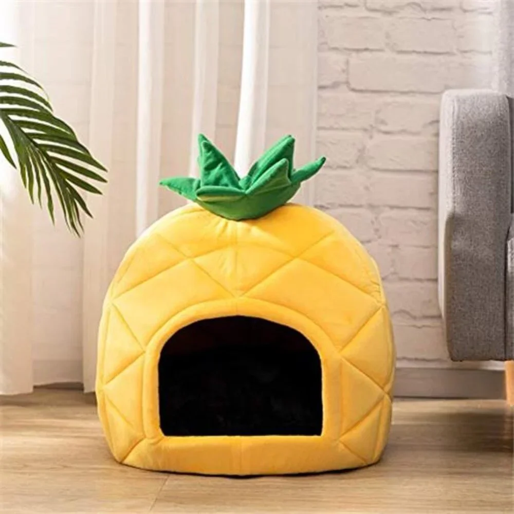 Self Warming Cat Bed Pineapple Kitty Cave Small Indoor Pet Sleeping House Nest